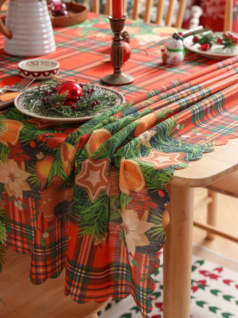 American Style Christmas Theme Tablecloth Holiday Decor Press Flower Tablecloth Finished Product Dining Table Cover