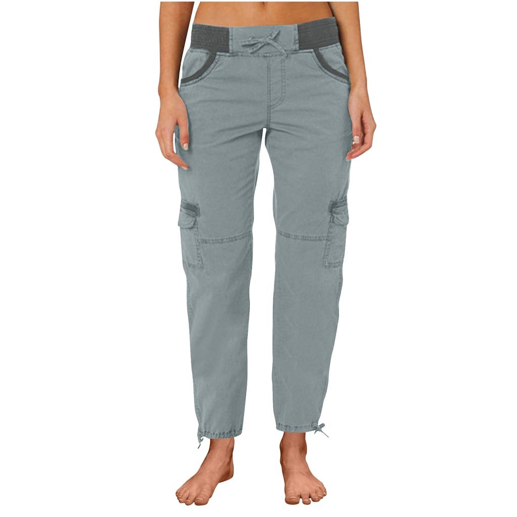 Women's Casual Color High Waisted Drawstring Pocket Workwear Pants