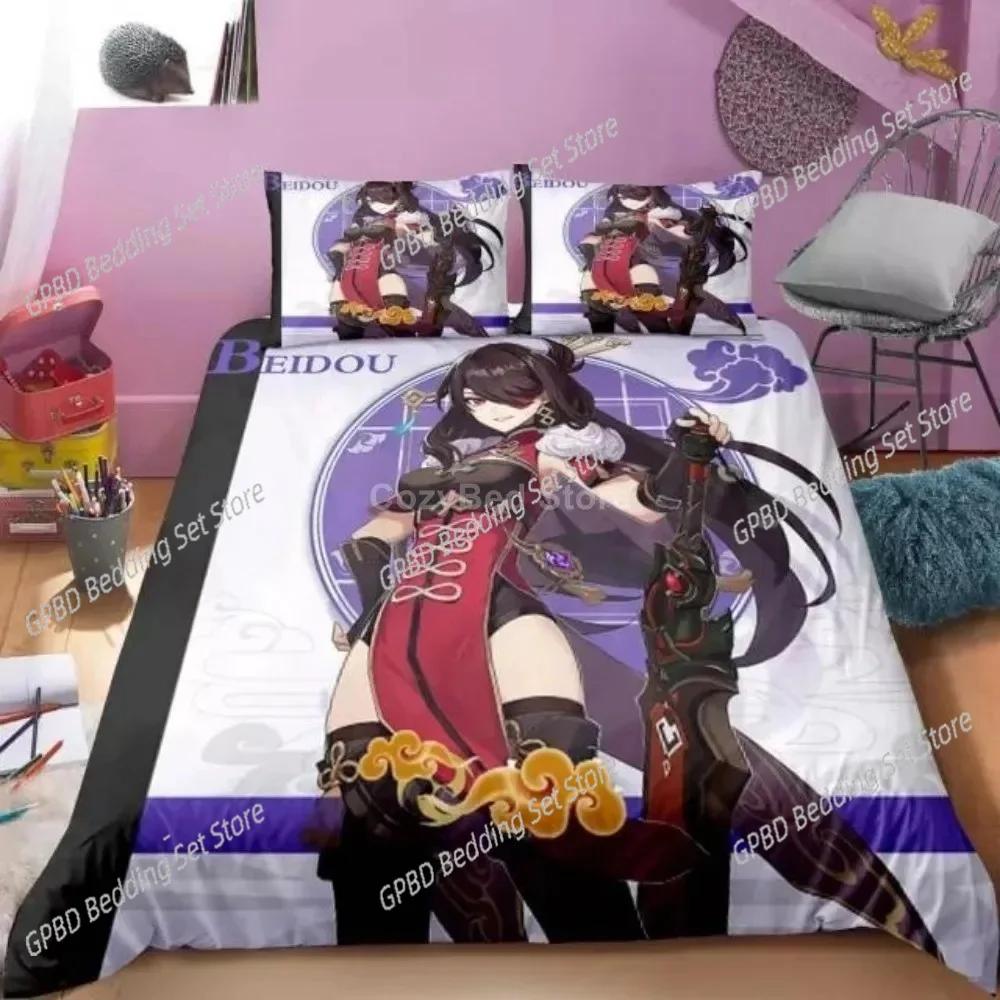 Genshin Impact Bedding Set Cartoon Anime Duvet Cover Single Double Size Boys Luxury 3D Bed Linen Decor Home