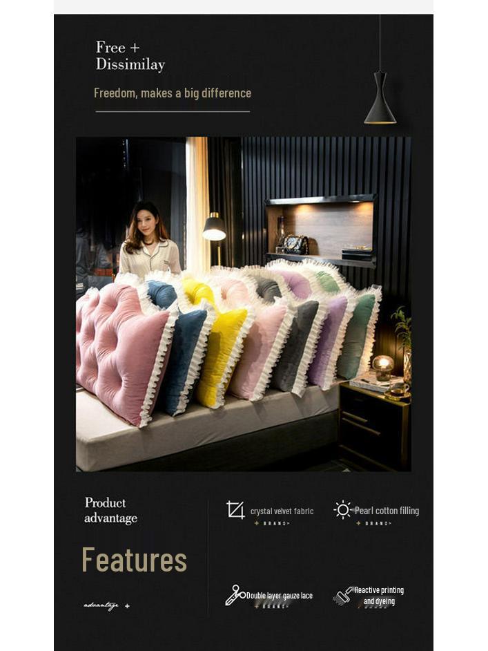Princess Backrest Cushion: Soft Crystal Velvet, Removable & Washable Pillow for Tatami Bed