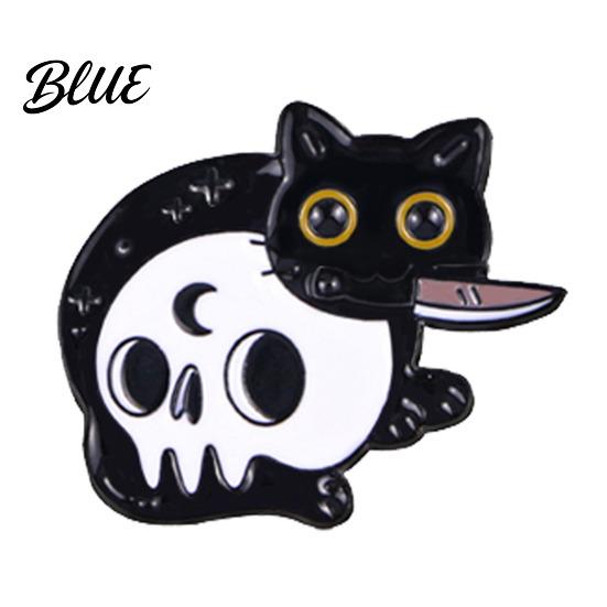 Versatile Enamel Brooch Craft Halloween Cartoon Black Cat Skeleton Shape