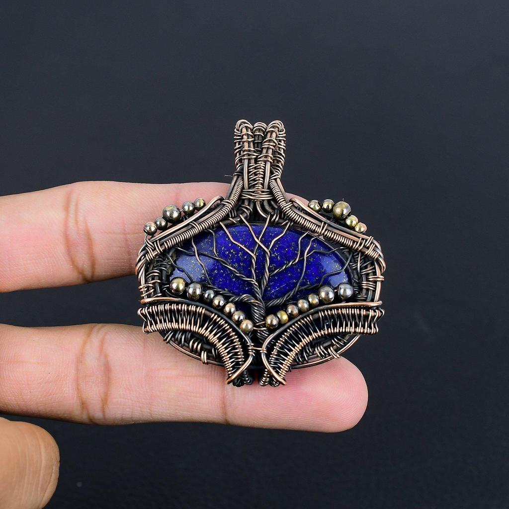 Lapis Lazuli Pendant Handmade Gemstone Jewelry, 999 Copper Wire Wrapped Pendant ,Unique Design Jewelry Pendant