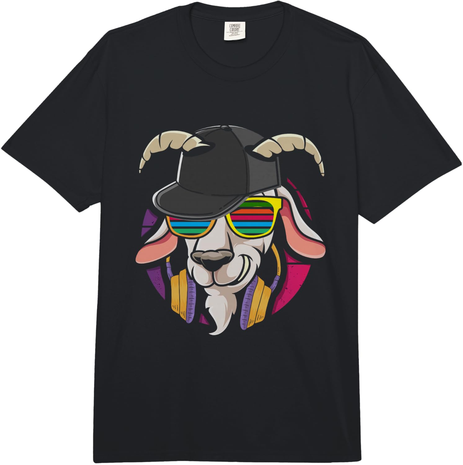 Funny Retro Punk Goat with Headphones Dj Goat Music Gift Comfort Colors Adult Heavyweight  Unisex T-Shirt XXXL