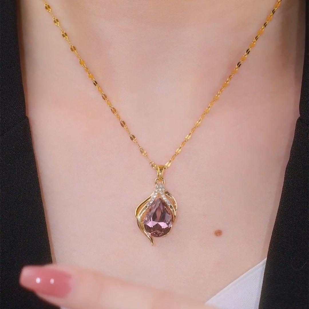 Luxury Violet Crystal Flower Necklace for Women: Eternal Beauty & Love, High-End Colorfast Clavicle Chain.