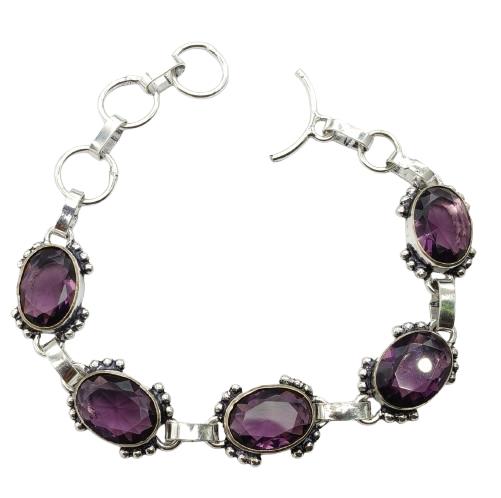 Amethyst Gemstone Silver Plated Handmade Bracelet Jewelry BR 10