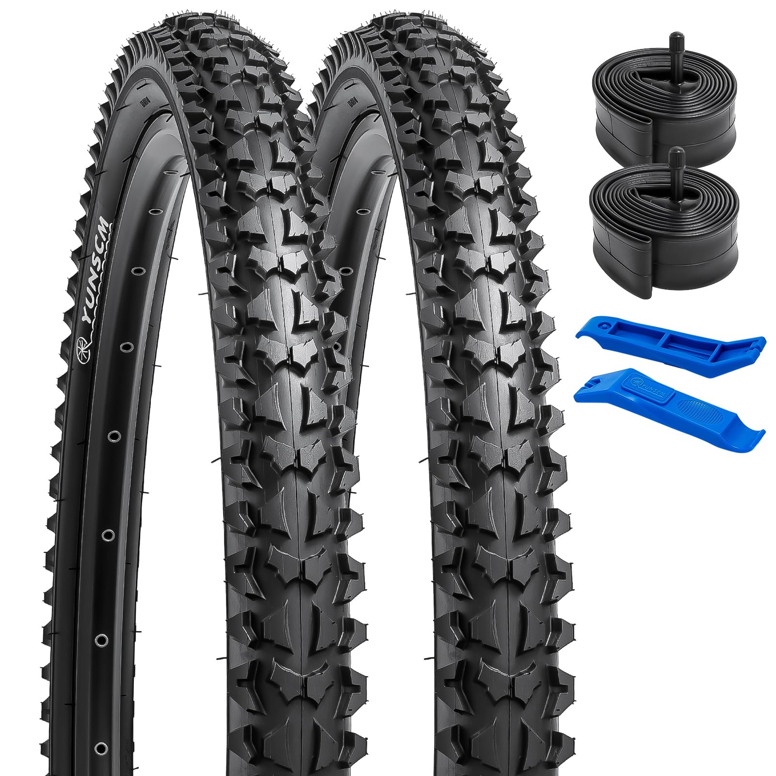 

YunSCM Set of 2, 22x2.125 Tires, 22x2.125 Bicycle Tires + 22x1.75/2.25 Tubes with 32mm American Valves + Tire Lever, Y-229