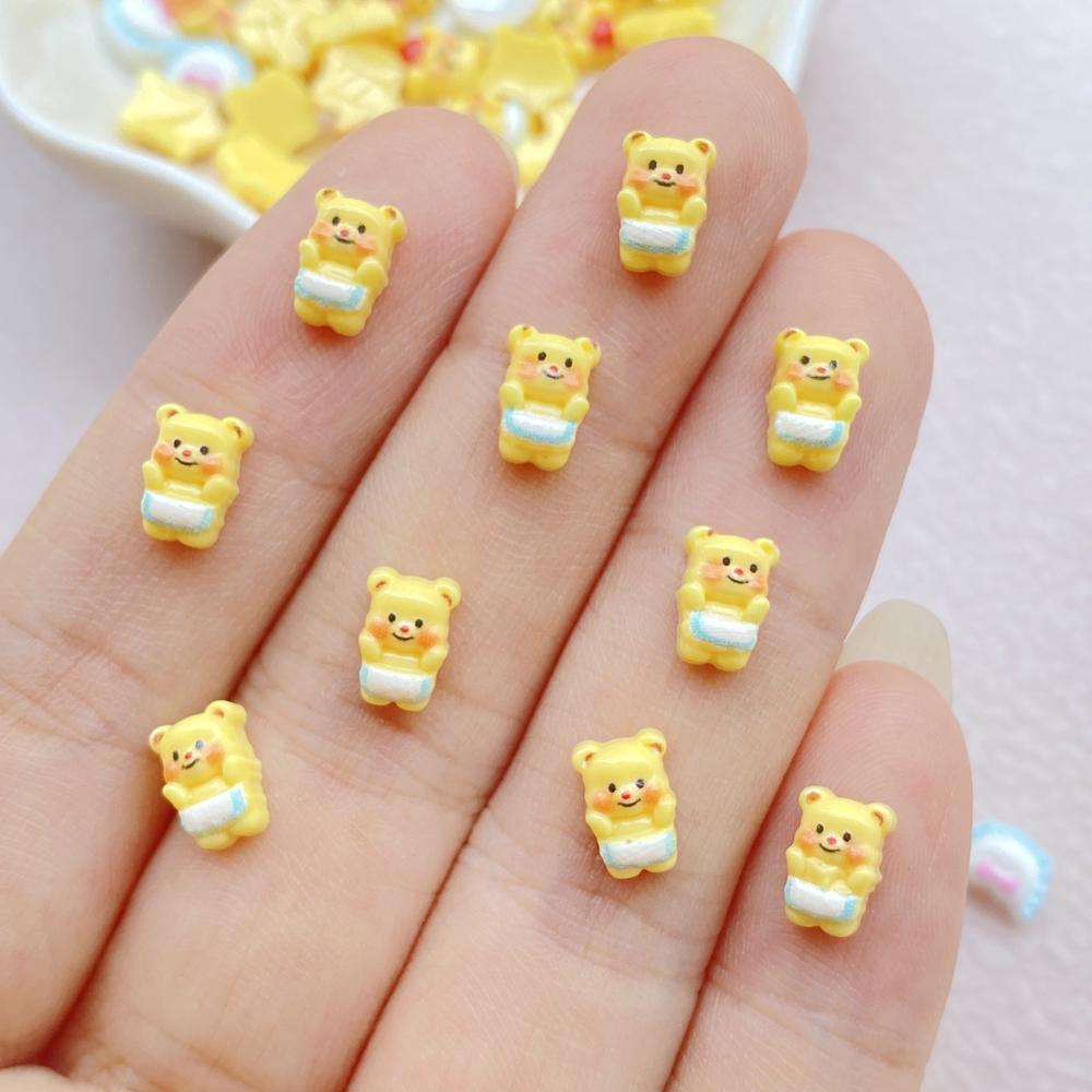 100PCS Little Bear Nail Art Decoration Charms Supplies Kawaii Cartoon Series Accessories Resin Parts Manicure Decor Material