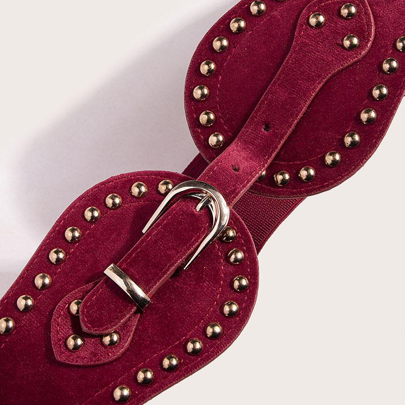 Women's Fashionable and Handsome Suede Rivet Elastic Wide Waist Seal Adjustable Western Style Elastic Waist Belt