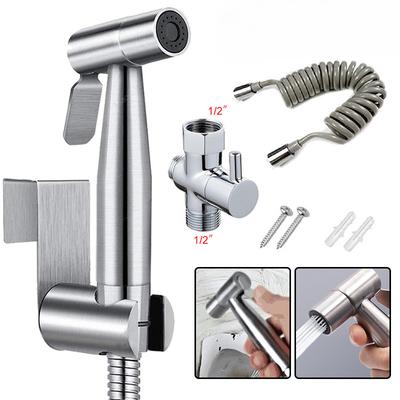 Stainless Steel Handheld Bidet Sprayer Set with Hose Toilet Cleaning Pet Bath Diaper Washer Kit