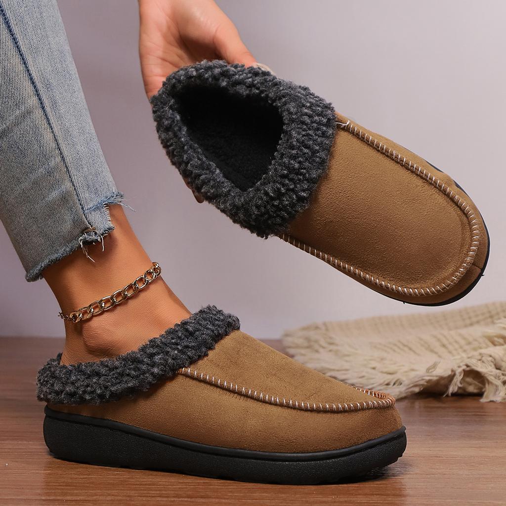 Men Slippers Winter Big Size Indoor Memory Foam Plush Warm Cozy Luxury House Shoes Suede Sewing Casual Slipper Indoor/Outdoor