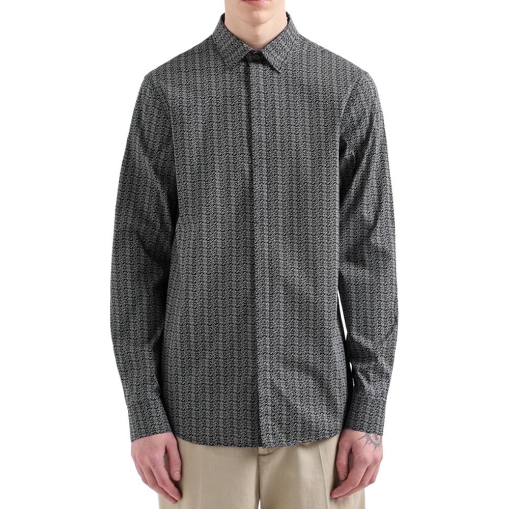 Armani Exchange SS25 Striped Slim Fit Single Breasted Long Sleeve Shirt Men shirts Black XM000625-AF13184-FC012