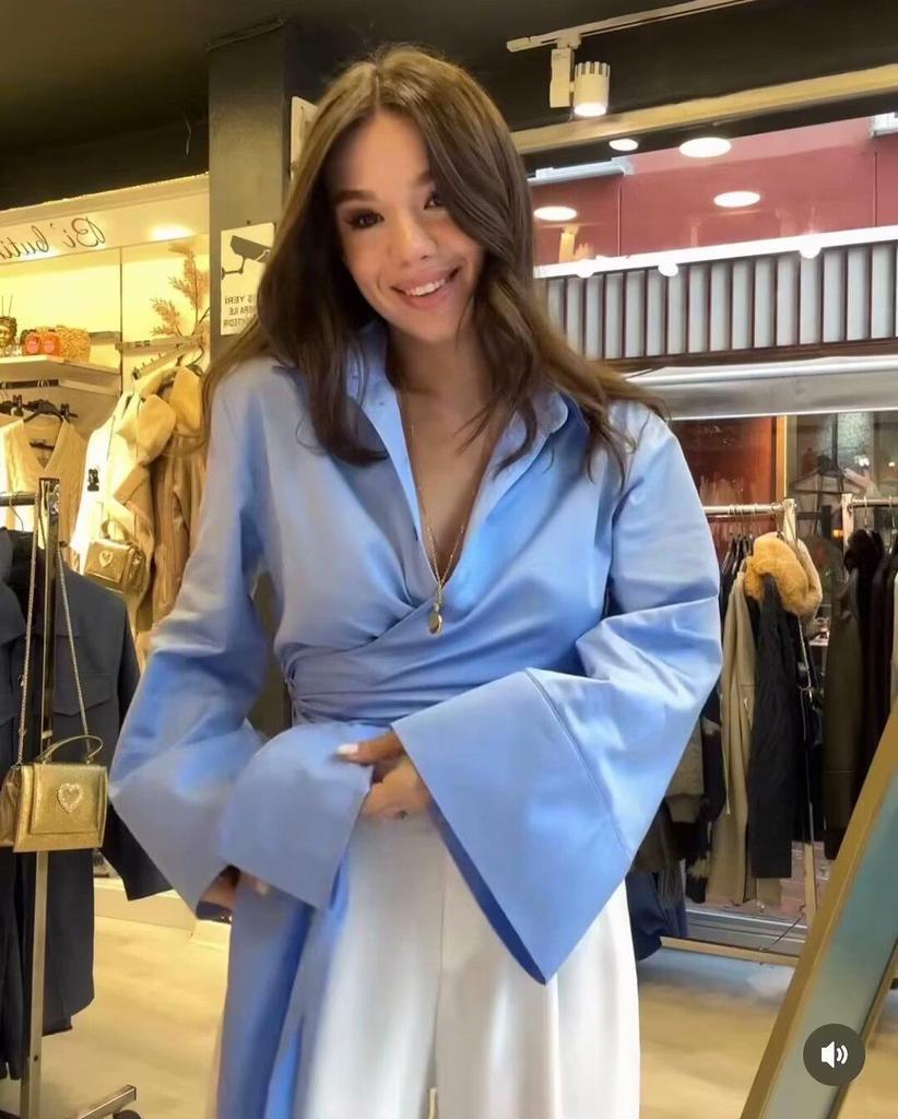 2025 Spring Women's Double-Breasted Poplin Slim Shirt with Bow Tie - European & American Style