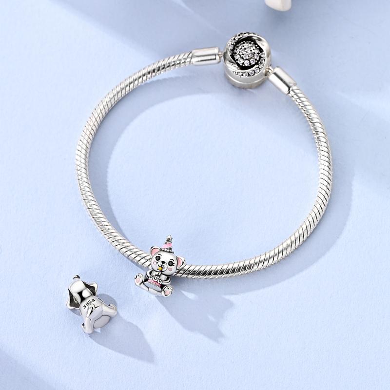 New Copper Charms Beads Pendant Birthday Cake Bear Beads Fit Original Bracelet Charms Women Jewelry Birthday Gifts