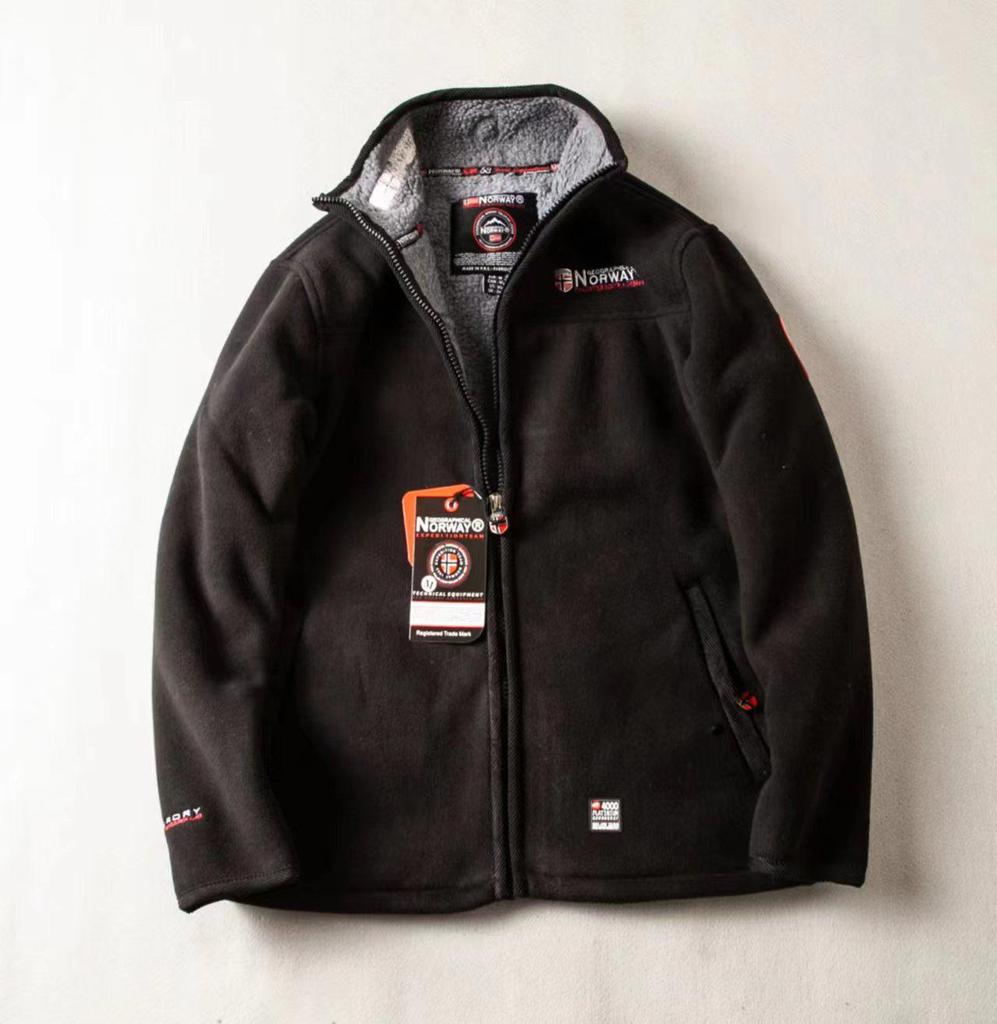 Men's Winter Windproof Fleece-Lined Jacket - Stand Collar, Lamb's Wool, Solid Color, Casual Style