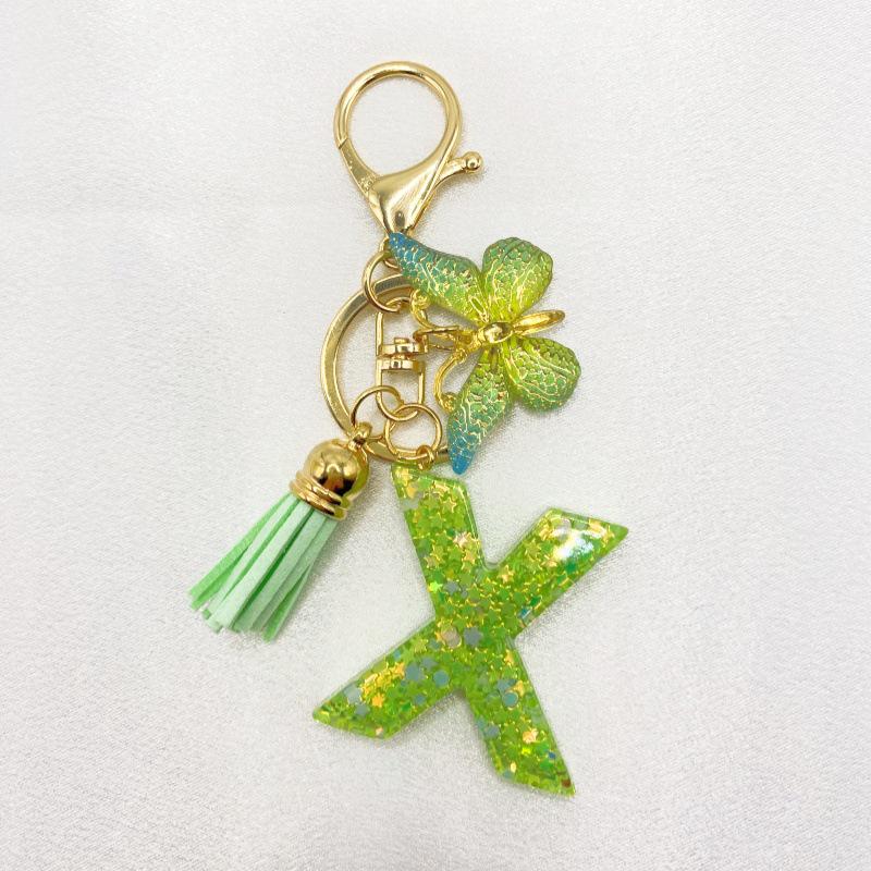 26-Letter Alphabet Resin Keychain with Star Sequins & Tassel Charm