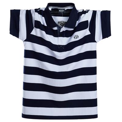Men Short Sleeve Polo Shirt Summer Stripe Cotton Business Casual Male Polo Shirt Lapel Collar M-6XL
