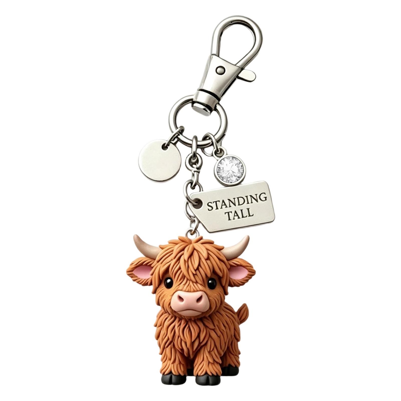 

Highland Cattle Keychain Standing Tall Charm with Metal Clasp and Decorative Pendant for Creative Key Holder or Bag Accessory One Size