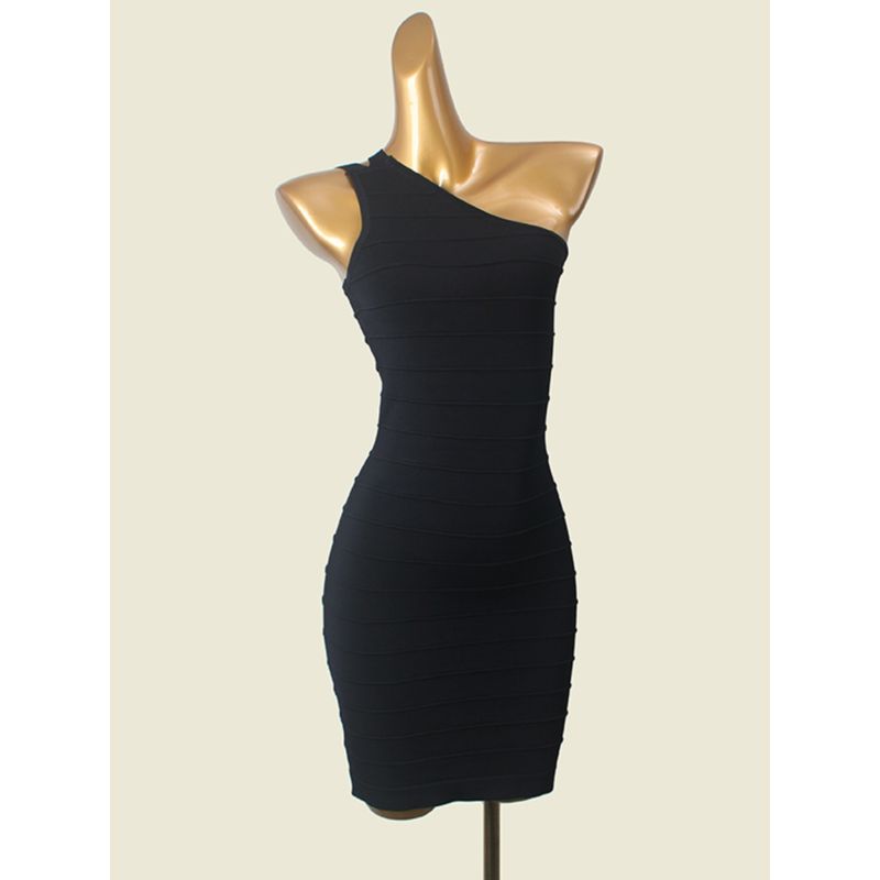 French Style Design One Shoulder Silm Bodycon Dress Black Sexy Knitting Small Dress Export Short Skirt