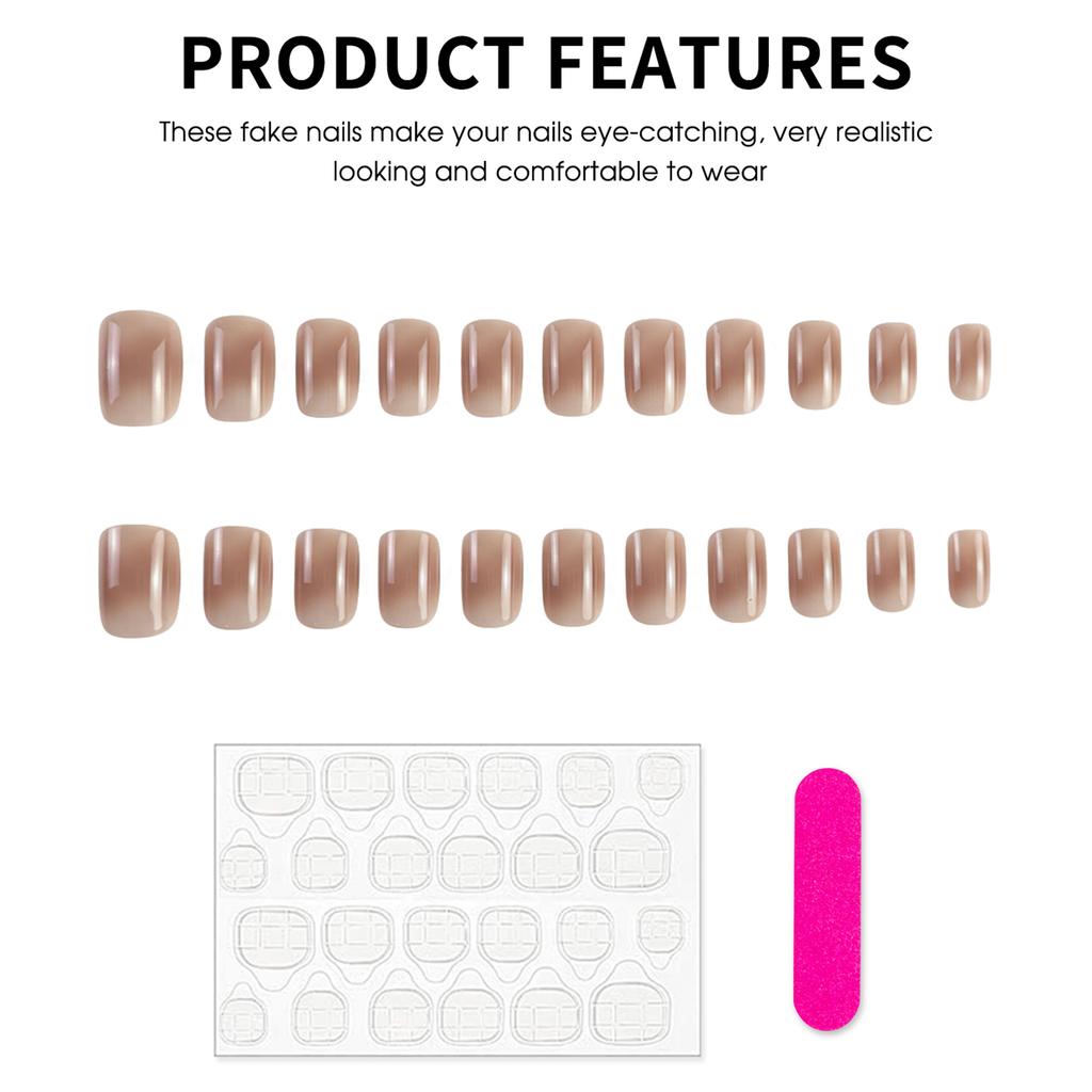 Caramel-Pudding Nude False Nails 24 Pieces Natural Jelly Texture for DIY Manicure