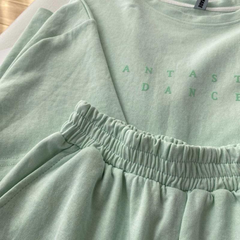 Women's Summer Casual Suit Korean Round Neck Letter Short Sleeve T-shirt Suit Thin Slim Loose Wide-leg Sports Shorts Two-piece Set Fitness Suit