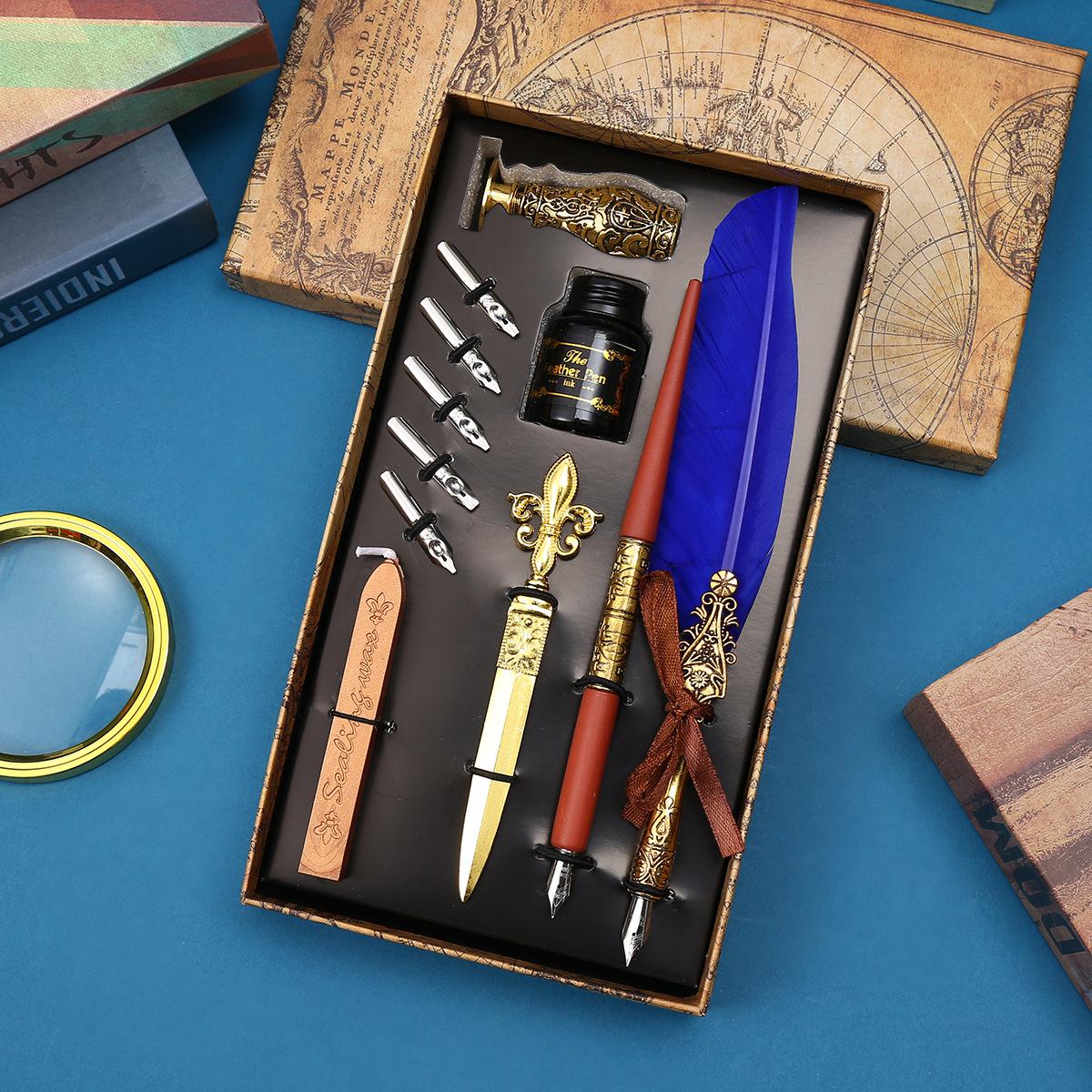 

Винтажное перо, британская перьевая ручка для макания, подарок для студента на выпускной сезон, набор ручек, подарок на День учителя 0.5mm сапфировый