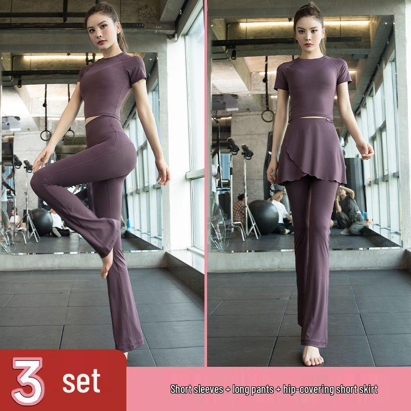 Women's Morning Run Yoga Set: Hip-Covering Skirt & Slimming Flared Pants