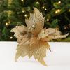 2pcs 26cm Christmas Glitter Flower Simulation DIY Artificial Poinsettia Flower Realistic Festival Sequins Flower