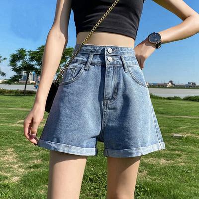 Klassische und minimalistische Mode Vielseitige Super High Waist Damen Sommer Lockere A-Linien Weitbeinige Dünne Aufgerollte Denim-Shorts Individualität und Trendigkeit