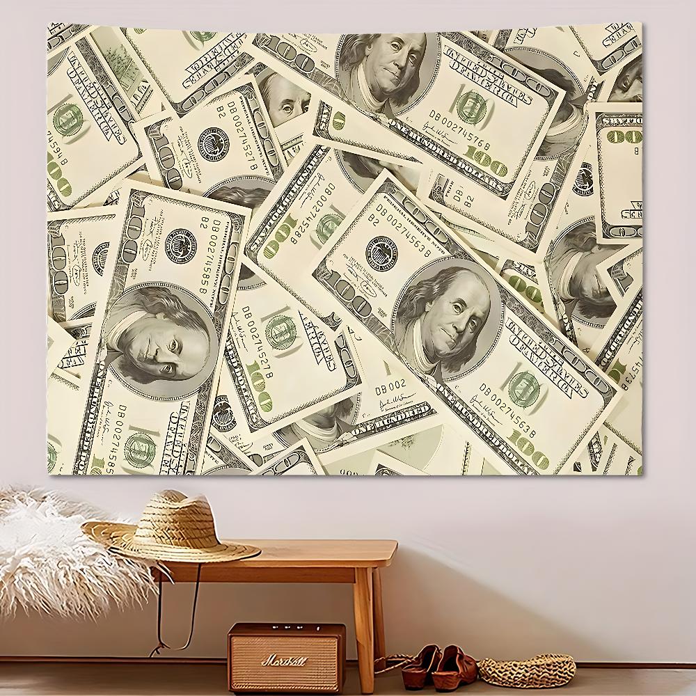 VIKAMA US Dollar Storm Tapestry Dollar Stacking Design Waterproof Living Room Study Room Decoration