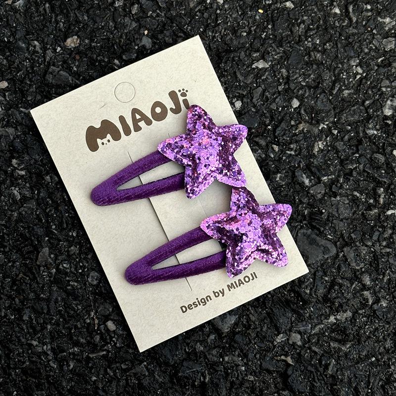 

2 шт./компл. модная заколка для волос для маленьких девочек, блестящая сверкающая шпилька с пятиконечной звездой для детских головных уборов фиолетовый