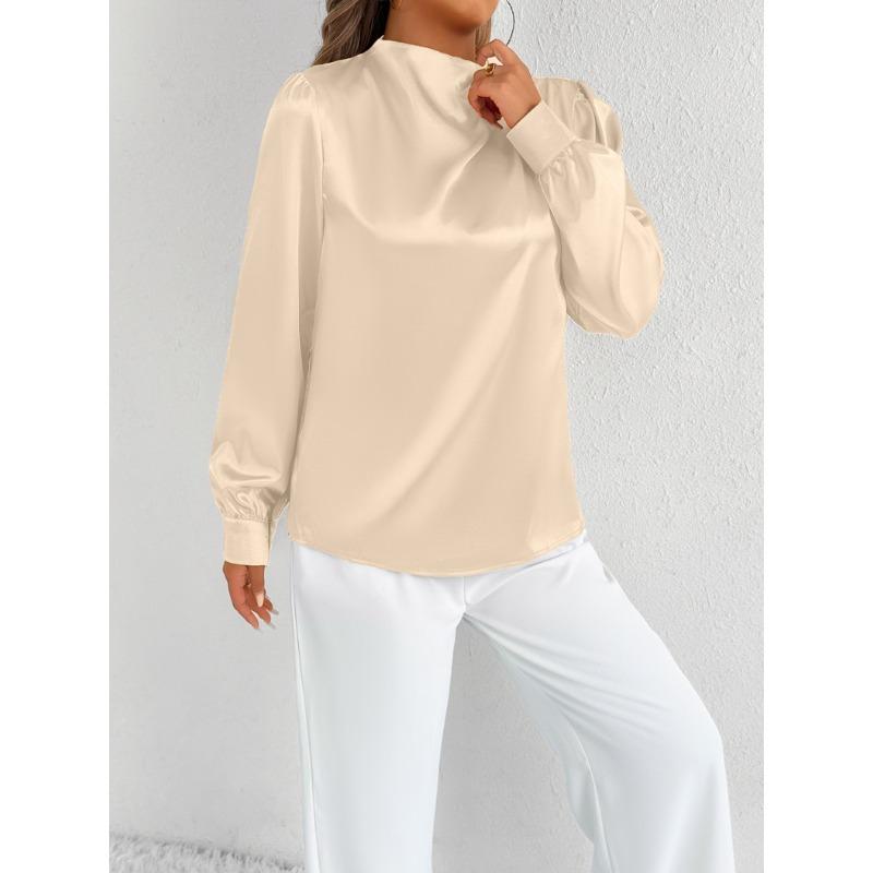Light Transparent Solid Color Long Sleeved Top Satin Women’s Blouses & Shirts