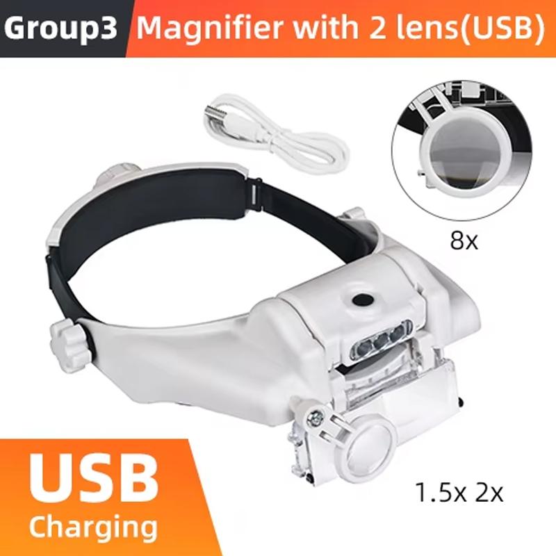 

LED Headband Magnifier 1.5x 2x 2.5x 3x 3.5x 8x Magnifying Glasses Hands-Free Jewelry Watch Electronic Repair Loupe C