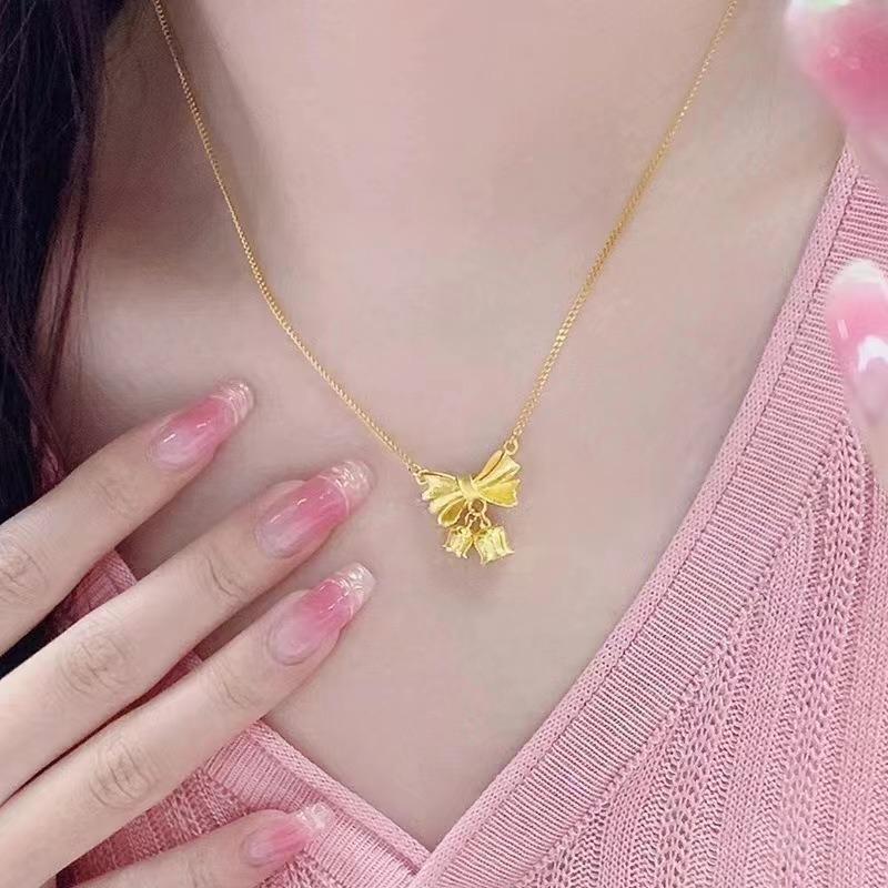 New Bow Lily Of The Valley Necklace Female Simplicity High Sense On The Run Princess Ancient Collarbone Chain Does Not Fade