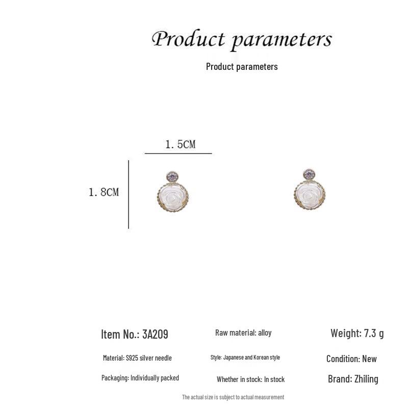 Summer 2022 Korean White Camellia Earrings: Niche Design Silver Needle Studs with Hepburn Style Diamond Accent for Women