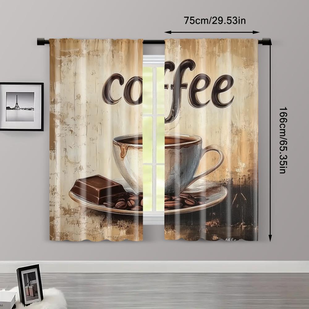 2pcs, Curtains 2D Print Vintage Coffee and Chocolate Machine Washable Fabric (without Rod) Decorations Outdoor Perfect for