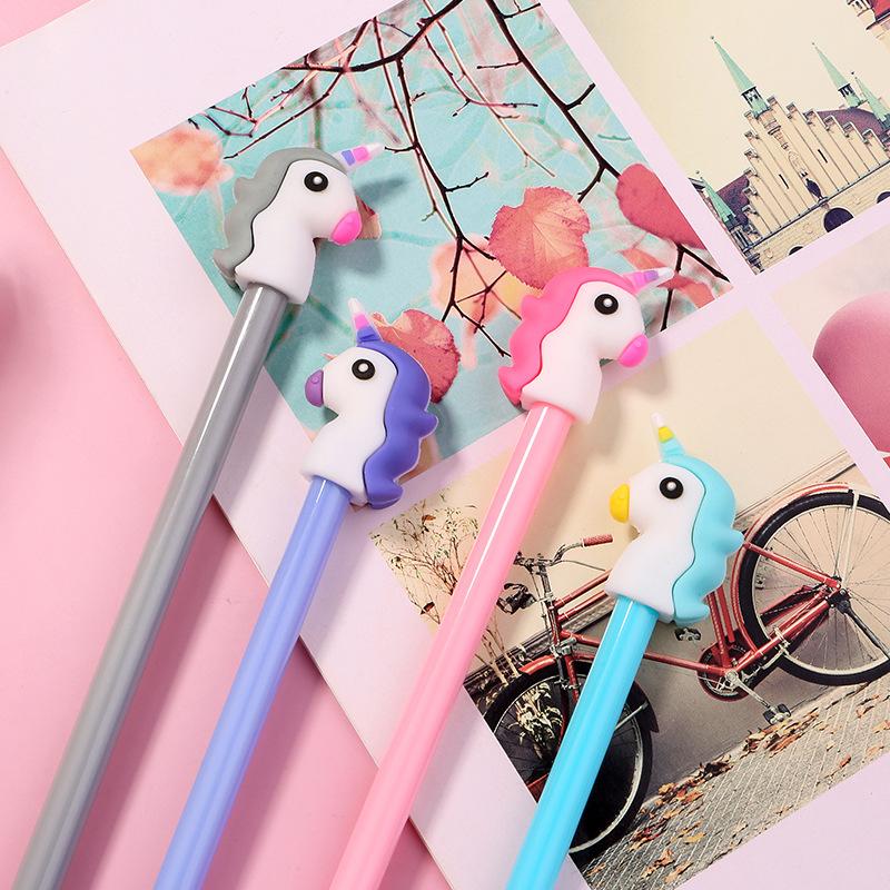 10Pcs Japanese and Korean Girl Heart Cartoon Unicorn Neutral Pen Student Signature Pen Writing Exam Pen Office Black Water Pen