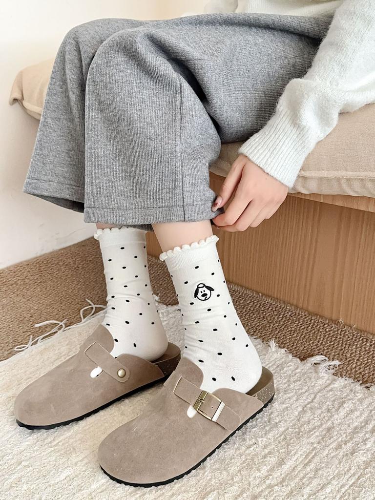 2024 Cute Bubble Lace Dot Puppy Embroidery Pile Socks Cotton Medium Long Tube