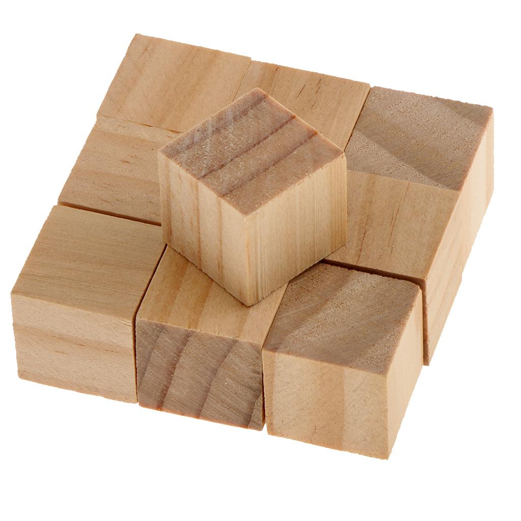 10 Pieces Square Wooden Blocks Cubes Embellishments for Crafts DIY Puzzle Making