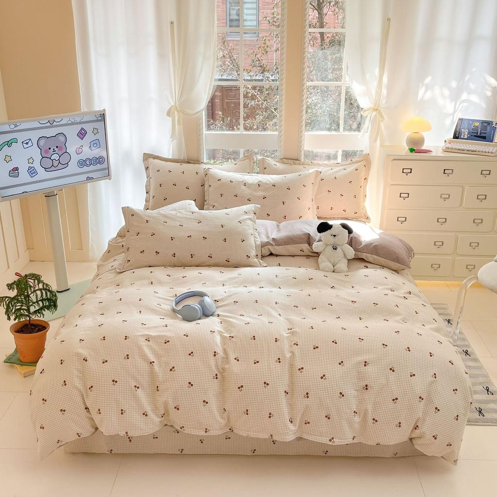 100% Cotton Bed Four-piece Set Skin-friendly Breathable Quilt Cover Bed Sheet Pillowcase Set Pastoral Small Flower