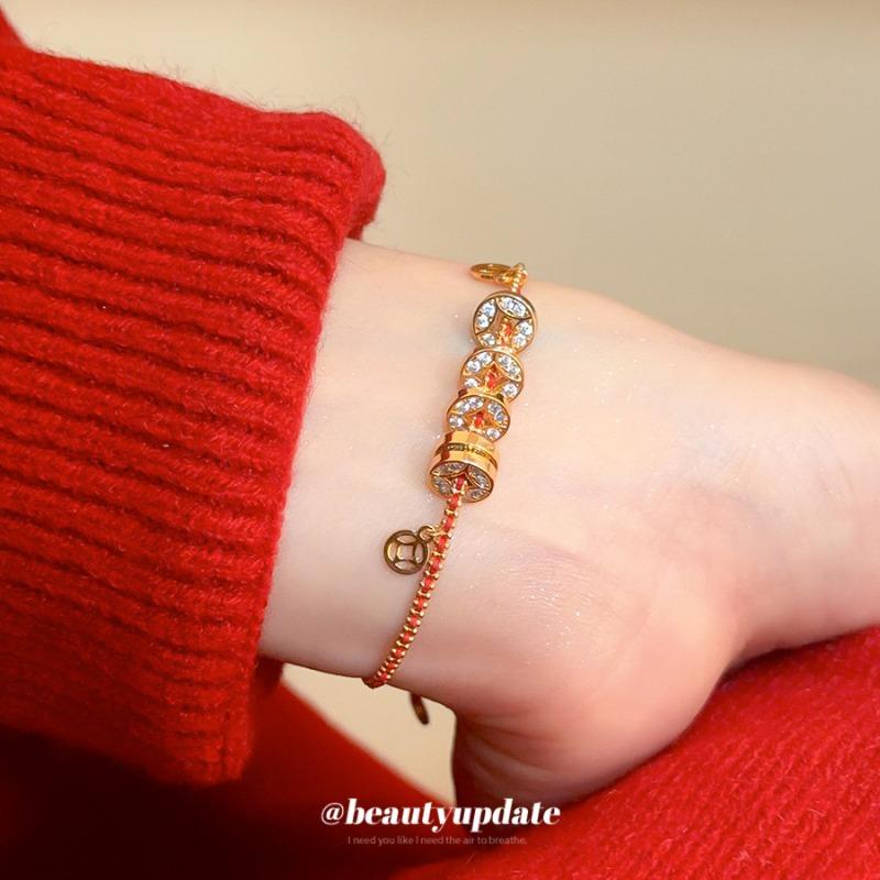 Real gold electroplated woven rope copper coin bracelet new Chinese style retro temperament bracelet light luxury high-end jewelry women