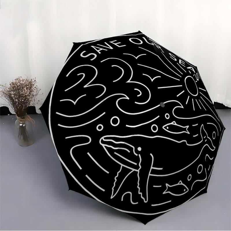 1pc Save Our Seas Sticker Automatic Open/Close Umbrella - Portable Collapsible Umbrella with 8-Rib Stability, Fashion Lovers Yy251017083
