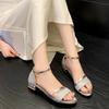 Women Sandals Summer Heels Casual Shoes Women's Open Toe Summer Gold Shoes Square Female Ankle Strap Low Heels Footwear Woman