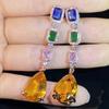 Dreamy Color Jewel Tasseled Zircon Earrings Retro Heavy Industry Fan Dinner Street Style