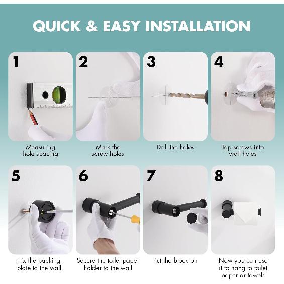 Bathroom Toilet Paper Holder, Modern Matte Black Tissue Roll Holder Wall Mounted, 5 Inch Paper Towel Holder Easy Install for Kitchen Washroom