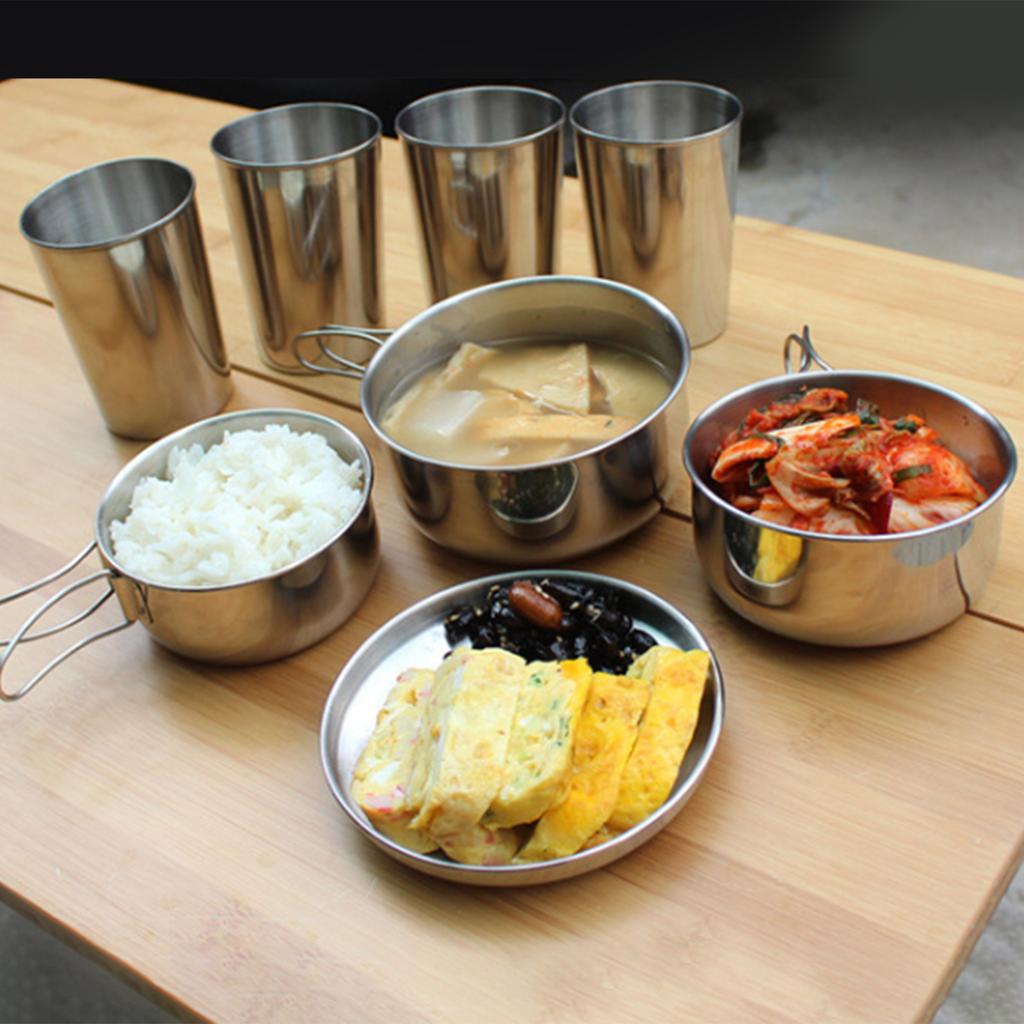 8pcs Durability Stainless Steel Cooking Cookware Portables Picnics Tableware for Camping, Hiking