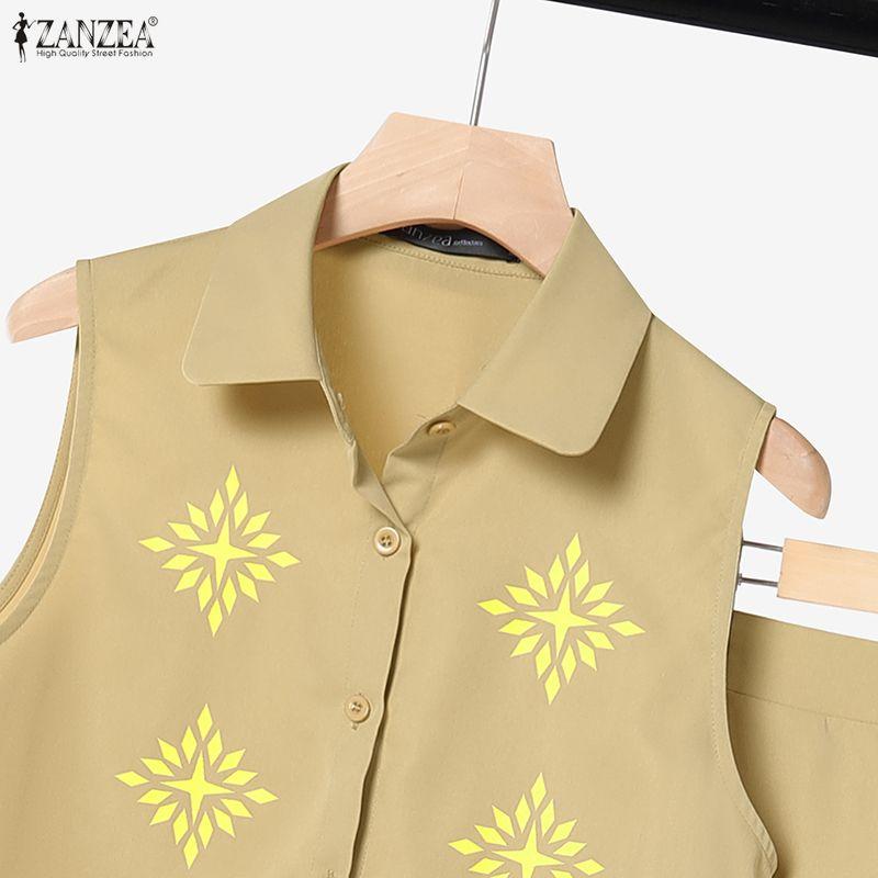 ZANZEA Women Sleeveless Print Vest Tops and Long Skirts Summer Two Piece Suit Sets