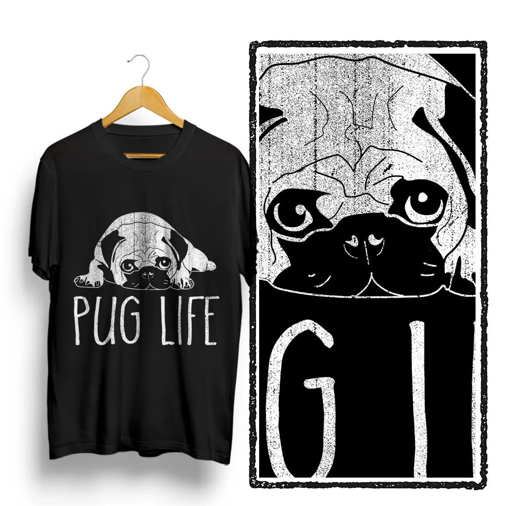2025 Summer Men's 100% pure cotton T-shirt with Pug Dog print, a trendy streetwear for men