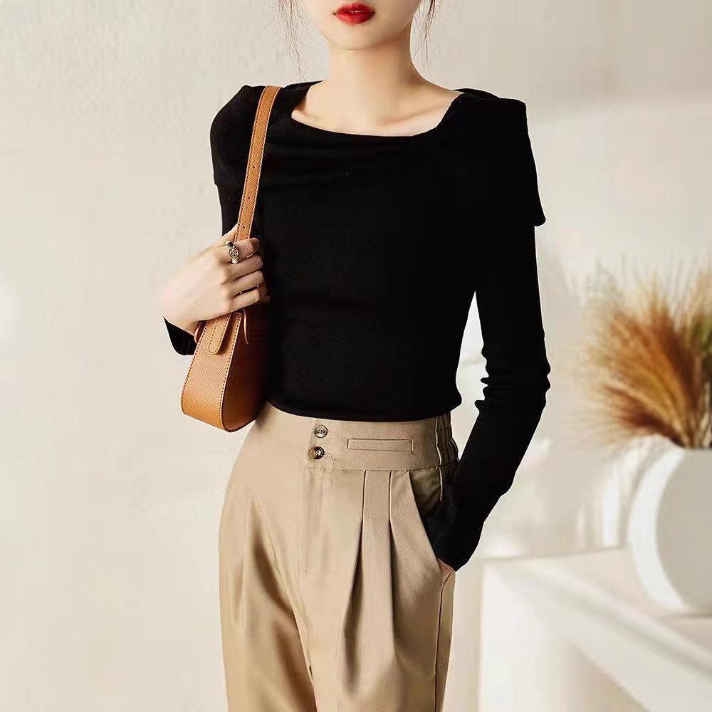 "2024 Autumn Women's Elegant French Bowknot Off-Shoulder Sweater"