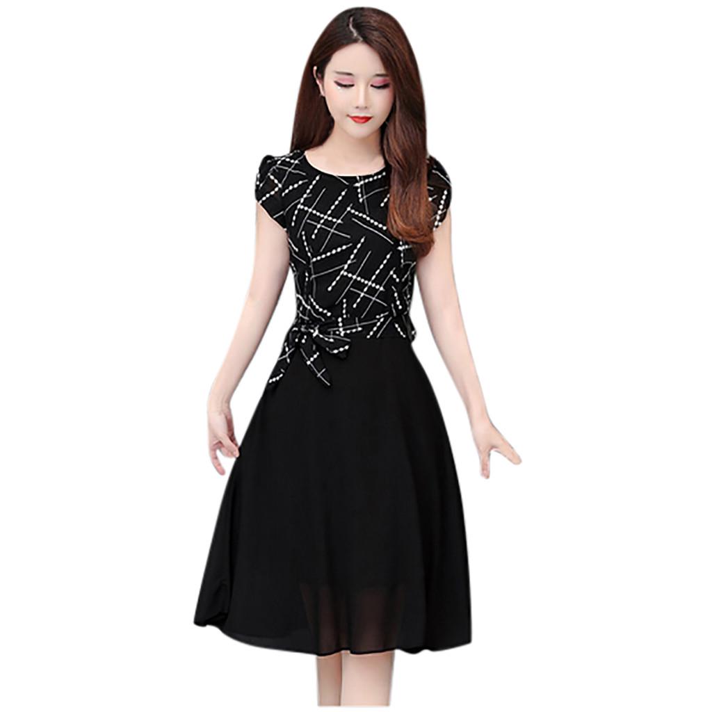 Fashion Casual Women  Short sleeve  Dress Striped Slim A-Line Dress