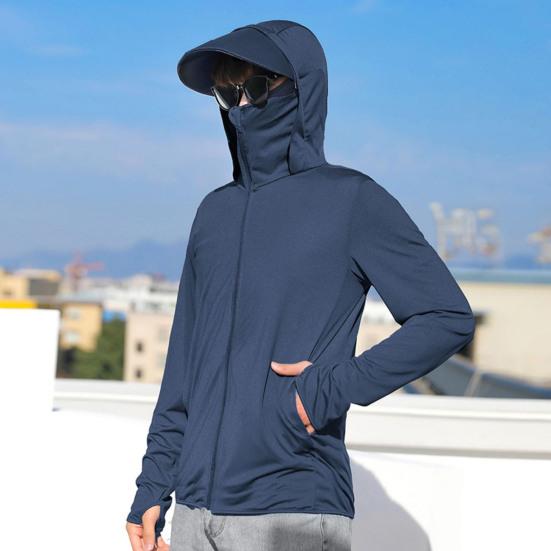 Herren Sommer Sonnenschutzmantel Mit Kapuze Dünn Atmungsaktiv Tasche UV-Schutz Einfarbig Langarm Sonnenschutzkleidung Radsportbekleidung